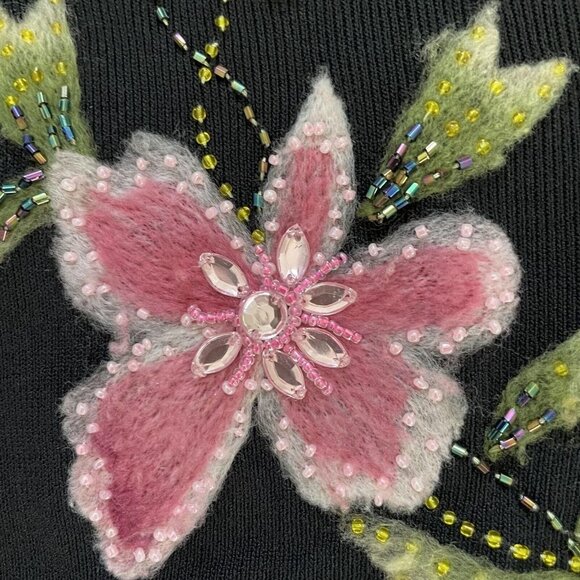 CHAGALL Women's Black Floral Rayon V-Neck Long Sleeve Pullover Sweater Size M - Picture 3 of 7